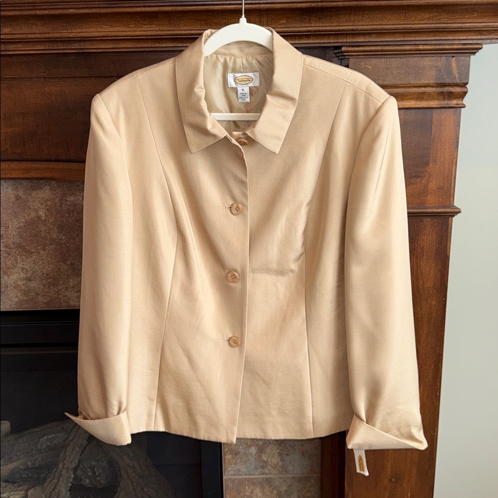 Talbots silk and wool blend timeless classic tan blazer jacket NWT 16 career